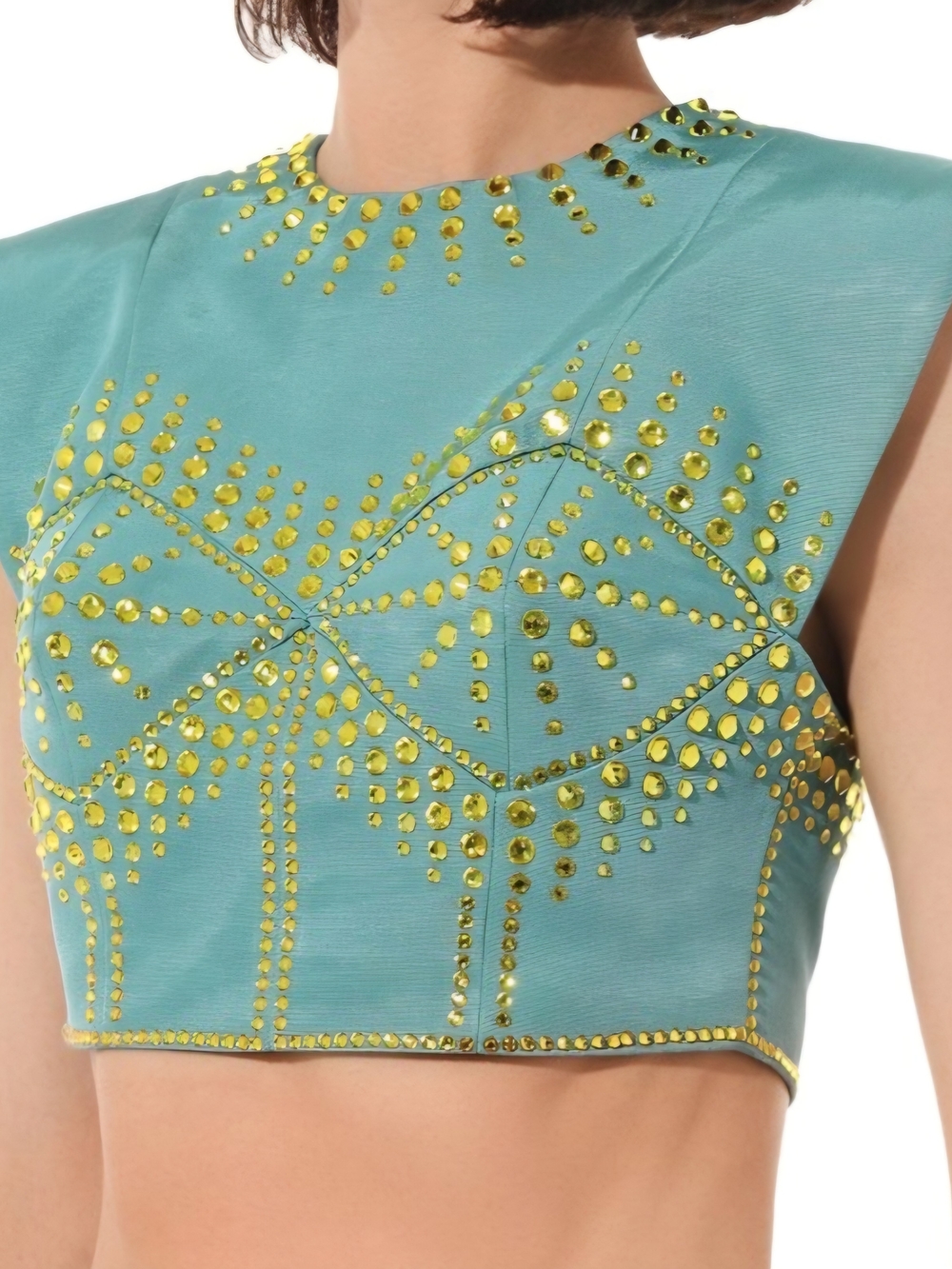 Gucci Turquoise Studded Crop Top - Picture 2 of 7